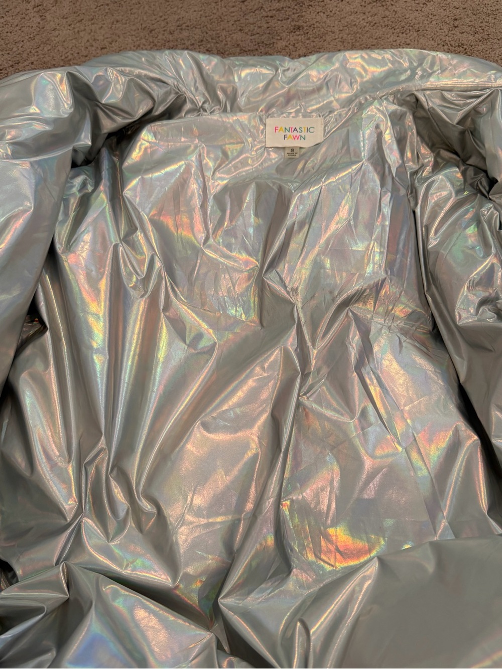 Fantastic Fawn Iridescent Sequin Puffer Jacket - Silver - Picture 3 of 4